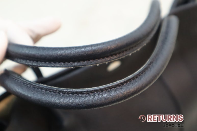 에르메스 가든파티 가죽·손잡이 복원 · 수선 전 · 손잡이 테두리