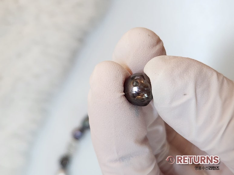 디올 진주 목걸이 끊어짐 복원 · 수선 전 · 진주 교체